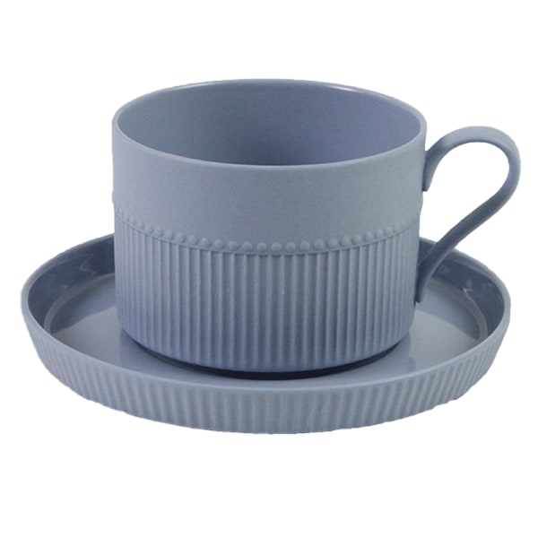 250 ml keramisk kaffekop med underkop, ensfarvet tekop og blue