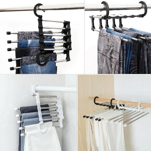 Kleshengeren for 5 bukser - Klesstativ - Tilkoblingskrok - Organizer white
