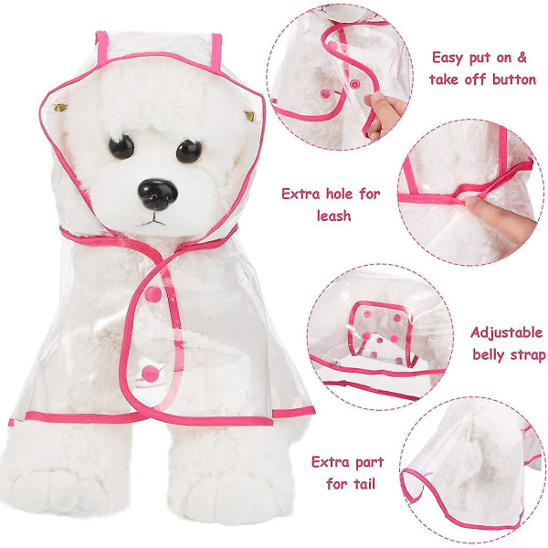 2 stycken Pet Dog Regnjacka Klar Pet Vattentät Kläder Huva Regnjacka Plast Valp Regn Poncho Pet Regnkläder för liten medelstor hund (rosa, vit, L)