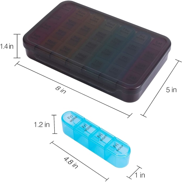 Pilleboks 4 ganger om dagen, 7 Dagers Tablett Organizer Tablettboks for medisinering (svart)