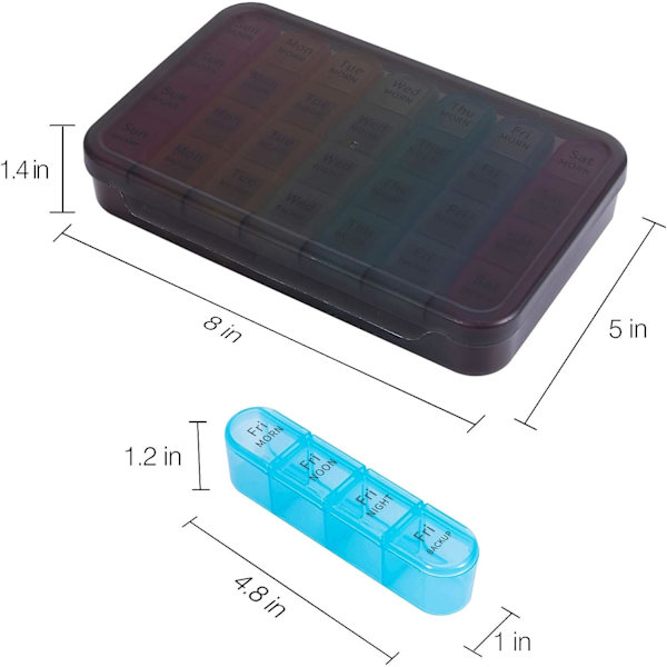 Pillerlaatikko 4 kertaa päivässä, 7 päivän tablettijärjestäjä Lääketablettiboxi (musta)