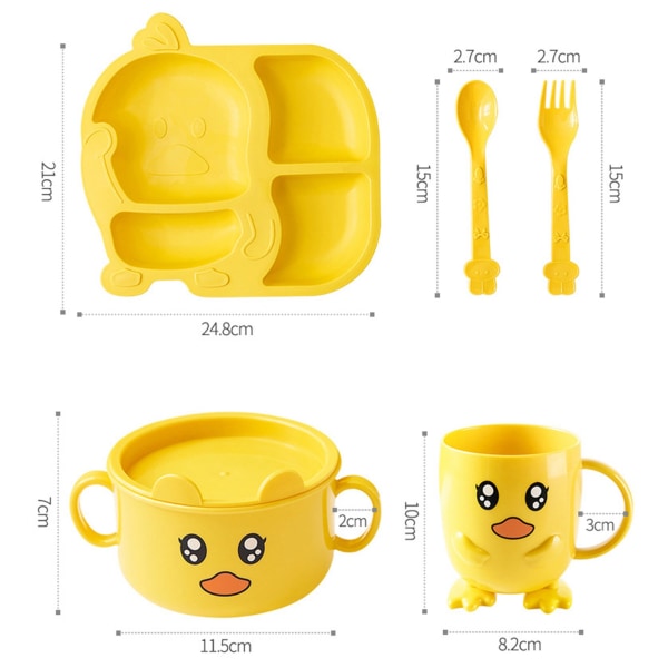 5-osainen setti lasten astioille, pienille lautasille ja kulhoille keltainen 5