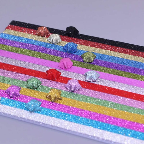Glitter Origami Star Paper Strips - 300 stk Lucky Star papir til gør-det-selv-håndværk
