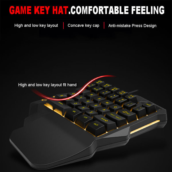 1-hånds mekanisk gaming tastatur 35 taster 1-hånds mini mekanisk gaming tastatur Baggrundsbelyst-G94 Tri-farve blandet farve multimedie