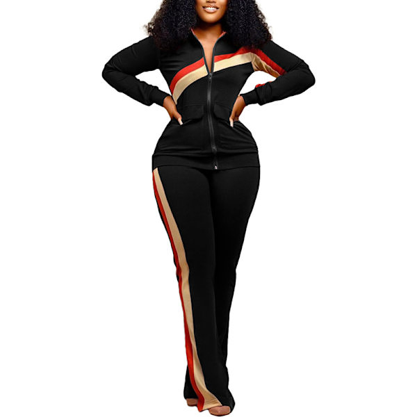 Dame Spliced Full Zip Treningsoverallsett Utsvungne Todelt Outfit Svart Black S