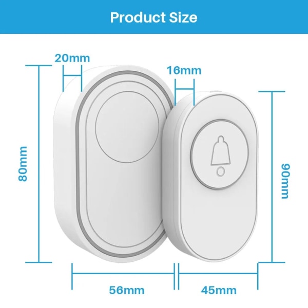 Trådløs dørklokke Vandtæt IP65 udendørs dørklokke 39 musik LED-blitz sikkerhedsalarm RF433 Smart Home Intelligent Chime Kit White-Waterproof EU plug