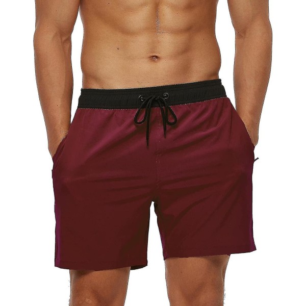 Badedrakt for menn med glidelås Vanntett Hurtigtørkende Svømmeshorts med justerbar snor - Black Wine Red Black Wine Red XL