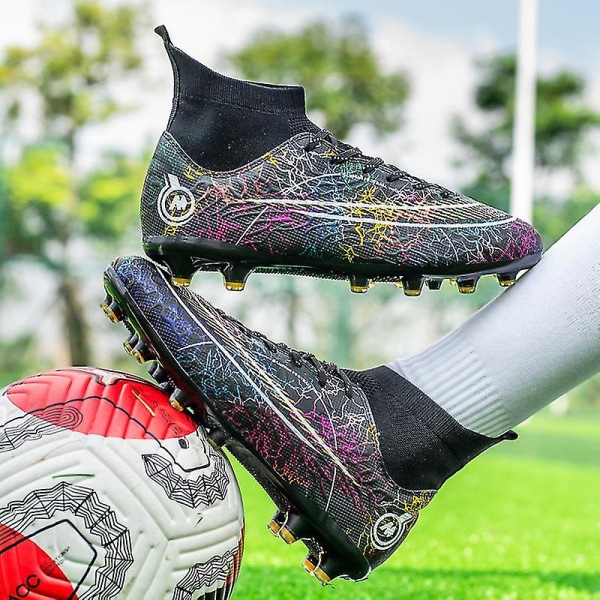 Fotbollsskor för män Halkfria fotbollsskor Klossar Gräs Fotbollssneakers Yj068a Black 38