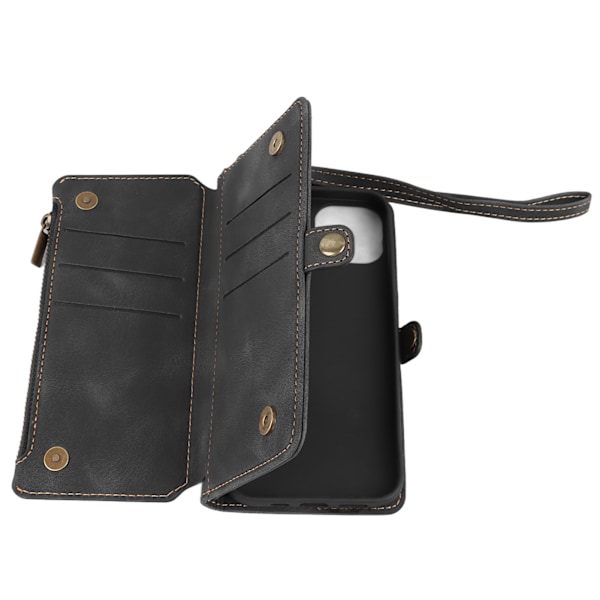 Telefonfodral i konstläder med handrem, anti-fingeravtryck, telefonfodral i konstläder för iPhone, svart för IOS Phone 12
