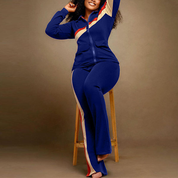 Dame Spliced Full Zip Treningsoverallsett Utsvungne Todelt Outfit Blå Blue XL