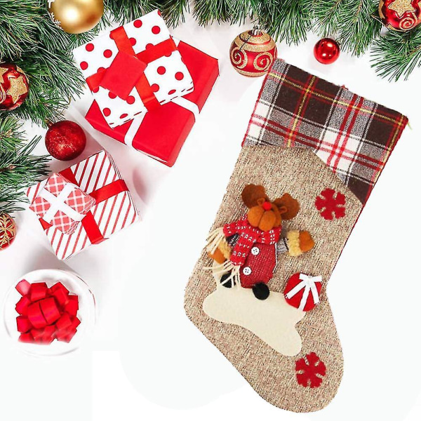 Julstrumpor, stor storlek Klassisk julstrumpa Santa Snowman Ren Xmas Karaktär för festdekoration
