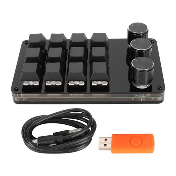 Mini 12-knapps tangentbord med 3 rattar, anpassningsbar programmering, hot-swap, kabelseparation, mekaniskt tangentbord med blå brytare
