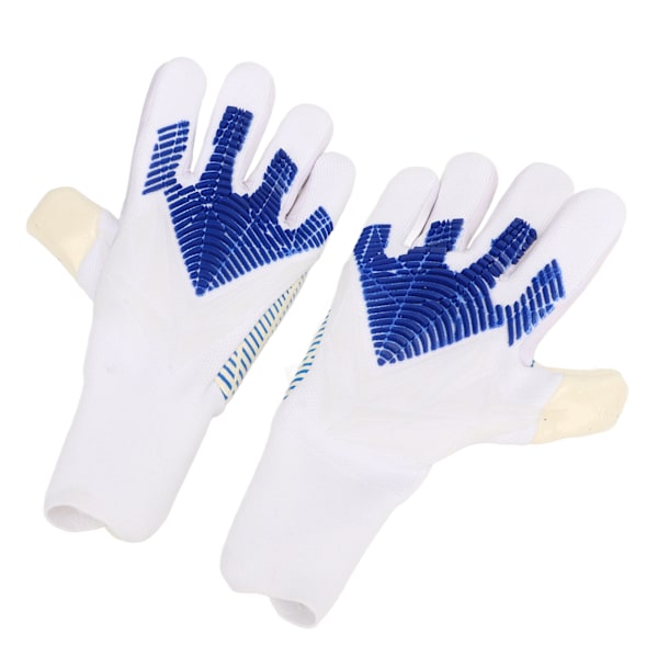 Et par fodboldmålmandshandsker med stærkt håndfladegreb, fingerbeskyttelse, skridsikker latex og nylon, åndbar fodboldmålmandshandske 10