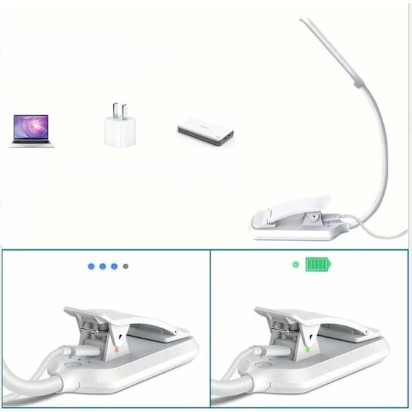 Øyebeskyttelse boklampe Hvit LED lesebok klipp natt mini nattlys, e-leser, reise, for lesing, belysning