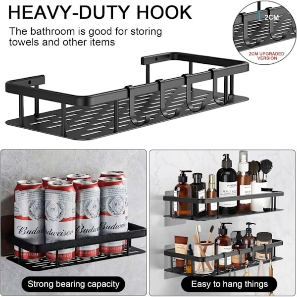 Set med 2 Duschhyllor utan Borrning, Aluminium Badrumshylla, Självhäftande Duschstöd, Dusch för Badrum/Kök/Sovrum