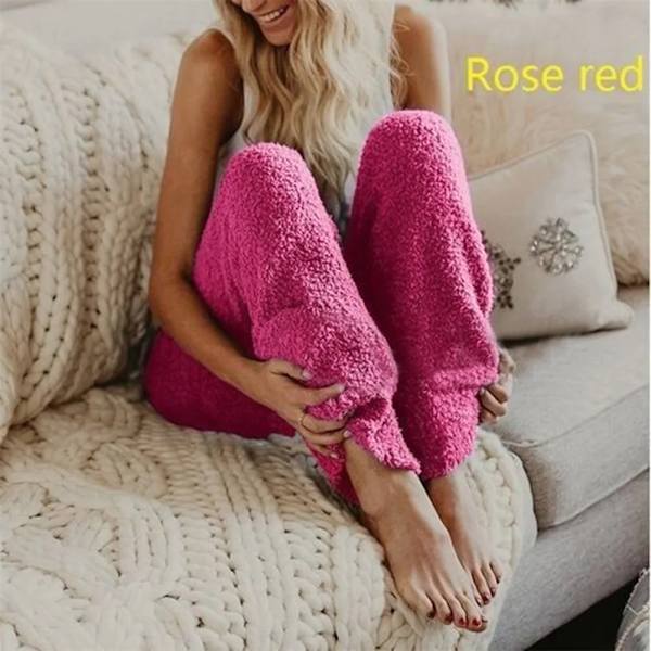 Varme fleecebukser Dame Casual Hjemmebukser Korallrød ekstra stor rosarød rose red triple extra large