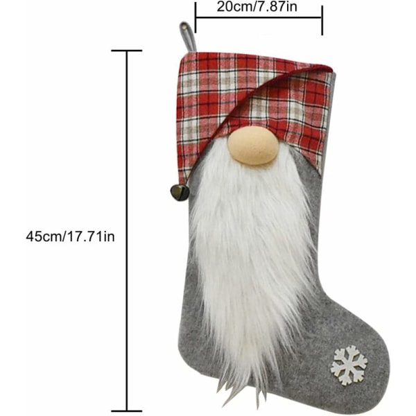 2 STK 18 tums flanell julstrumpor Gnome Santa Claus Hängande presentpåse Julfest Prydnader Grå grey