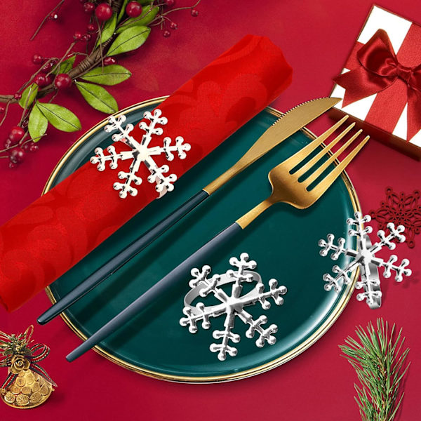 Jul servettringar Set med 12 snöflingor Silver servettring