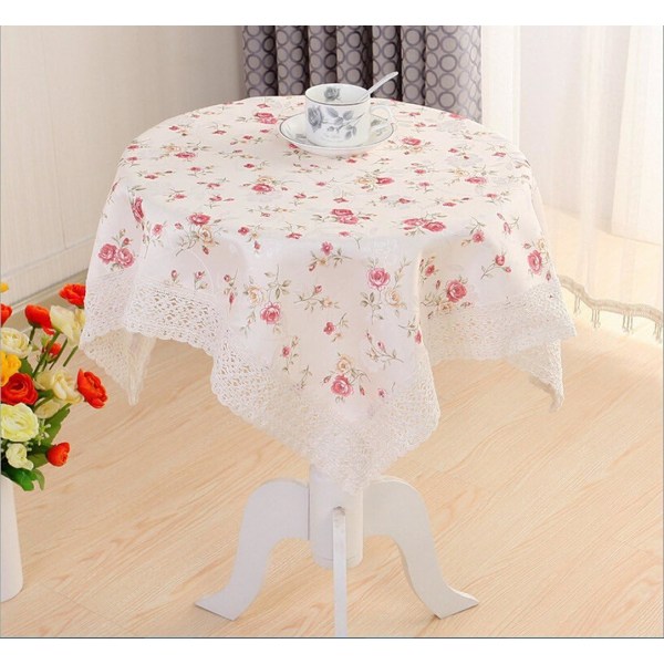 Rustik fyrkantig duk blommor rosor dekoration bord täcker vit spets kant bordsdukar