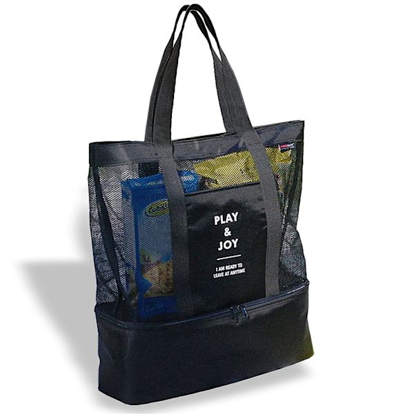 Mesh strandtaske, picnic taske til kvinder med isoleret køleboks, stor strandtaske med lynlås