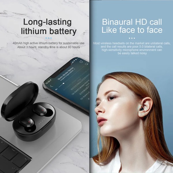A6S TWS Hörlurar Trådlösa Bluetooth Hörlurar Sport Stereo Bluetooth Hörlurar för Xiaomi Huawei iPhone Svart Svart