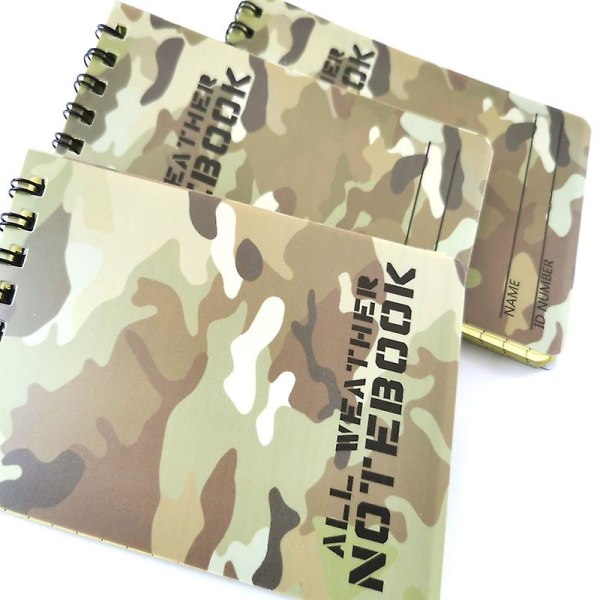 2 stk. vandtæt notesblok til udendørs brug Camouflage Pvc Vandtæt notesbog Allvejr regntæt udendørs notesblok Spiralbundet bog