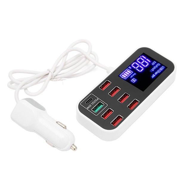Billaddare Multi USB Laddstation 8 Portar Snabb PD QC 3.0 Typ C Port Telefon Hub med LCD-skärm