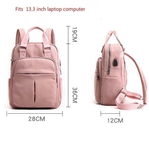 Laptop Rygsæk USB Opladning Bagpack Rejserygsæk Skoletaske light pink