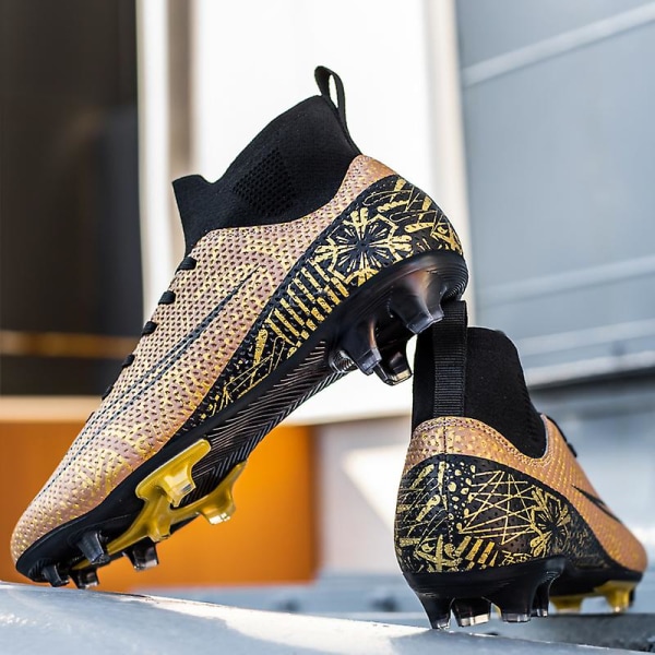 Fotbollsskor för män Halkfria fotbollsskor Klossar Gräs Fotbollssneakers 3A1126A Golden 46