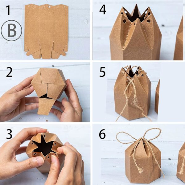 50 Pack Papier Boîtes Cadeaux Lanterne Hexagone Kraft Papier Boîte