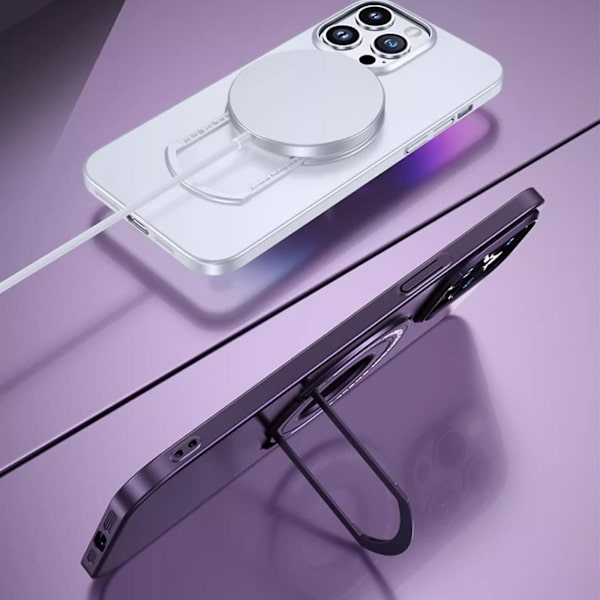 Case För Iphone 15 Pro Max Case med osynligt stativ, kompatibelt med Magsafe PC- cover Smal Tunt Anti-fingeravtryck repa White