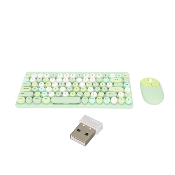 Trådløst tastatur og mus-sæt 2.4GHz Trådløs mus 86 taster Farverigt tastatursæt med USB-modtager Grøn