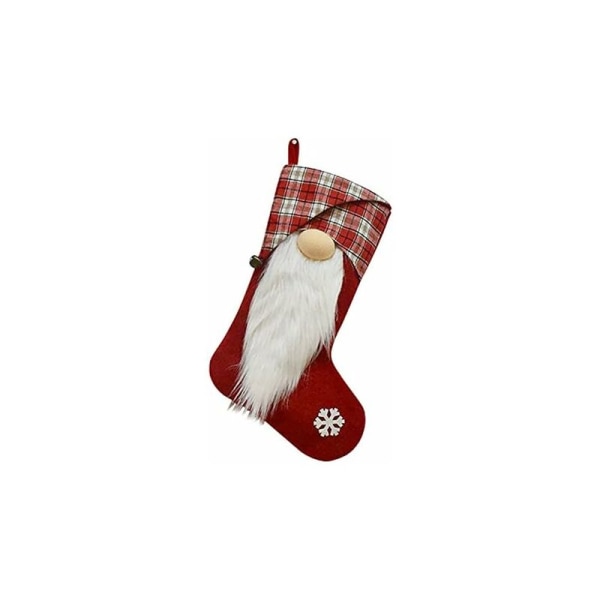 2ST 18" ba flanell julstrumpor Gnome Santa Claus Presentsäck Mantel Heminning - Röd red