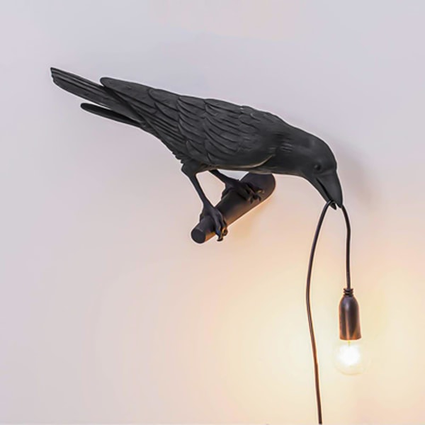 Fuglelampe Resin Crow Led-lys Soveværelsesvæglampe Bord Stuekunstdekoration (sort#3)
