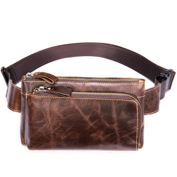 Vintage Läder Fanny Pack midjeväska för män Kvinnor Resor Vandring