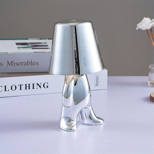 Bedside Touch Bordlampe, Guld Thinker Lampe Skrivebordslampe Trådløs genopladelig bærbar dekorativ sengelampe med USB-opladning silver E