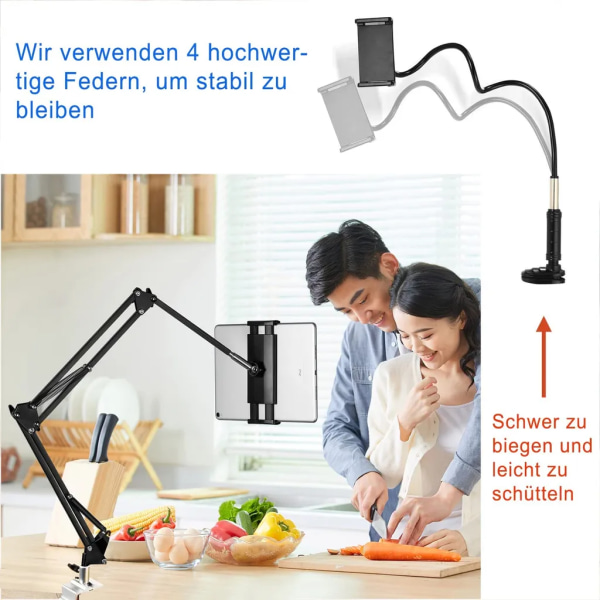 Tablettstativ Tablettstativ Holder for nettbrett 360 grader roterende med stabil aluminiumsarm for iPad, nettbrett, telefon