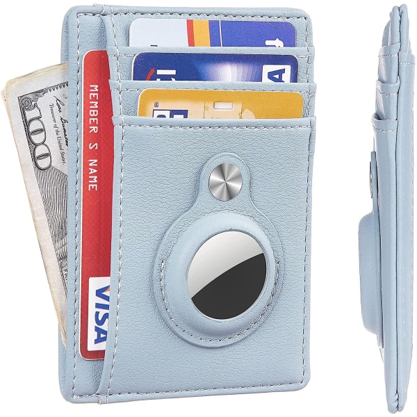 Enkel frontficka plånbok med inbyggt AirTag -fäste-blått blå