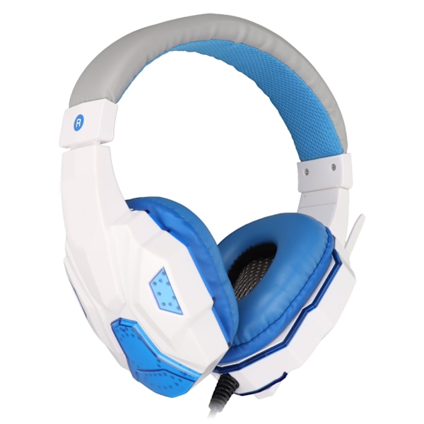 SOYTO SY830MV Gamingheadset Justerbar Volym Stöd Mikrofon Ljudavstängning USB-headset med 3,5 mm Mikrofon för PS4 PC Laptop (Blå Vit)