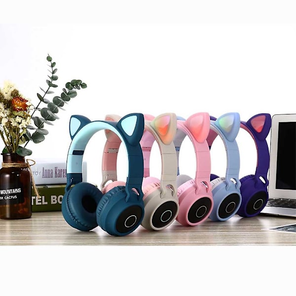 Langattomat Bluetooth-kuulokkeet lapsille, Cat Ear Bluetooth -langattomat/langalliset kuulokkeet, LED Light Up langattomat lasten kuulokkeet blue