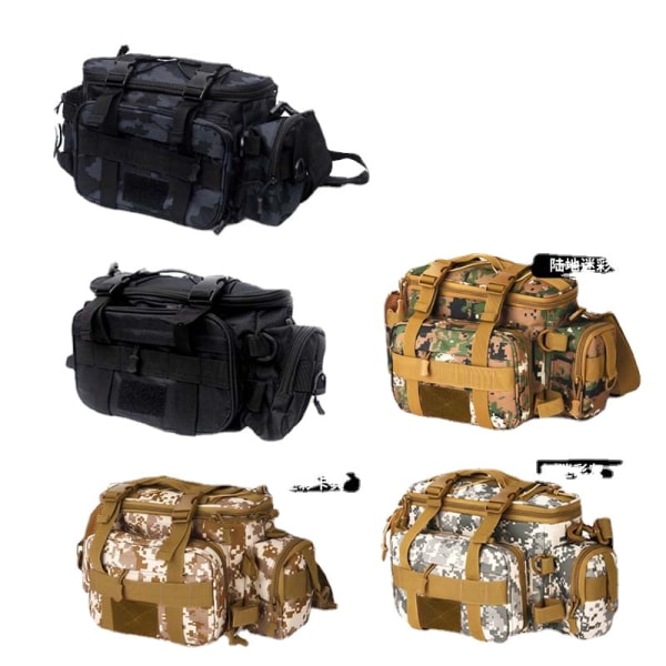 Lændetaske Mænd Kvinder Fanny Pack Rygsæk Camouflage Fiske Stor Kapacitet Vandafvisende Spinning Fiskespind Specialfiskeri Black