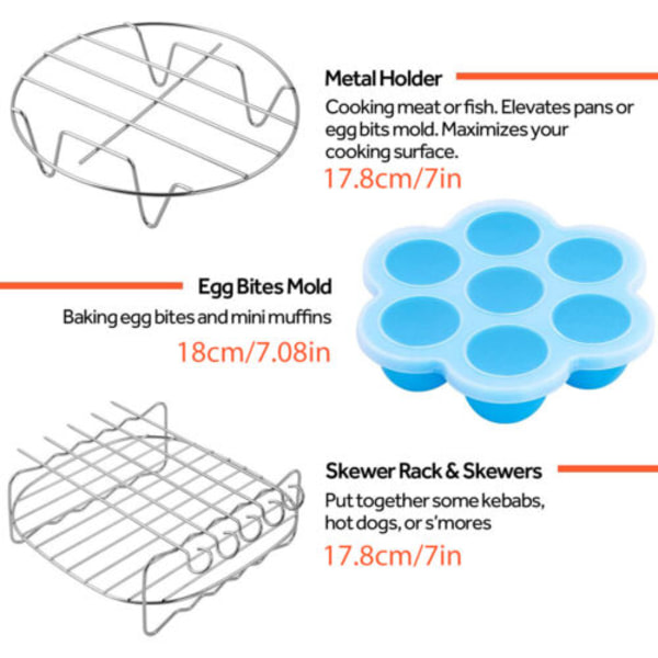 6 kpl 7 tuuman neliömäistä Air Fryer -tarvikkeita, leivonnaiskori, paistinpannu 7 tuumaa
