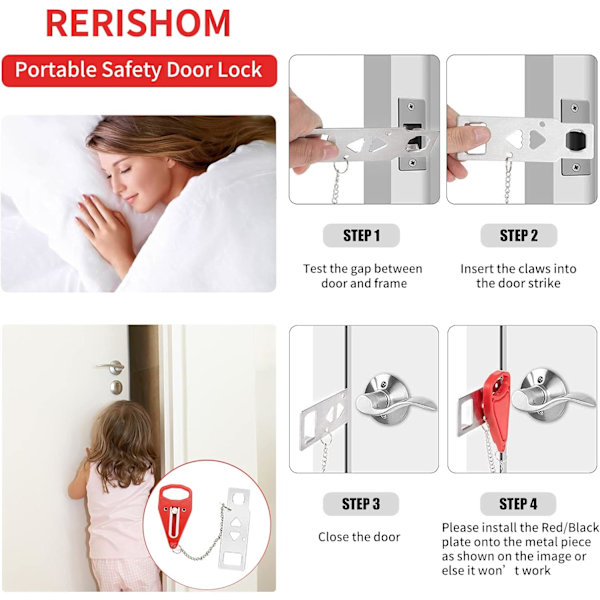 Bærbar dør lås 2-pakke ekstra lås for hjem, hotell og leilighet
