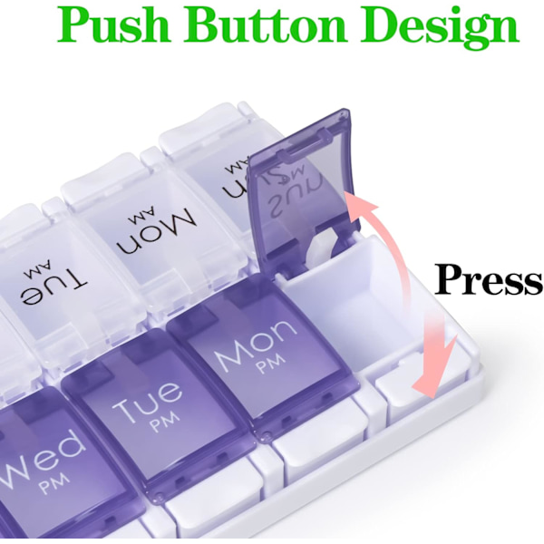 Am Pm Pill Organizer 7 päivää, 2 kertaa päivässä joka viikko Pill Purple & White