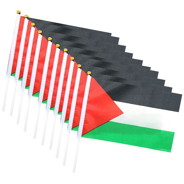 Palestina handviftande flagga, 14x21cm liten palestinsk handflagga med stång, Palestina pinne flagga för festivaler evenemang (ZYH) 10Pcs