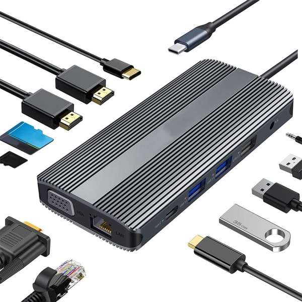 12-in-1 USB Type-C Hub -telakointiasema 4K Dual HDMI
