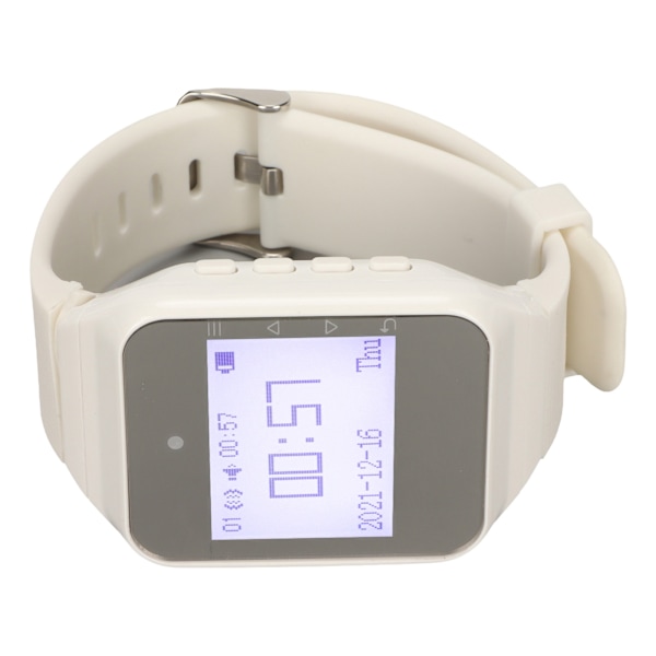 Ur Pager LCD Kalender Display Én Knap Alarm Vibration Trådløst Kaldesystem til Catering Fabrikker EU Stik Hvid