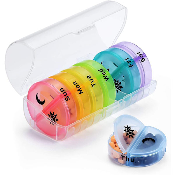 Kannettava ja irrotettava muovinen lääkepurkki aamulle ja Transparent + Colorful