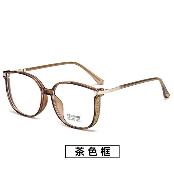 Anti-blått lys lesebriller for kvinner Bling overdimensjonert ram Presbyopia briller Brown Strength 1.5