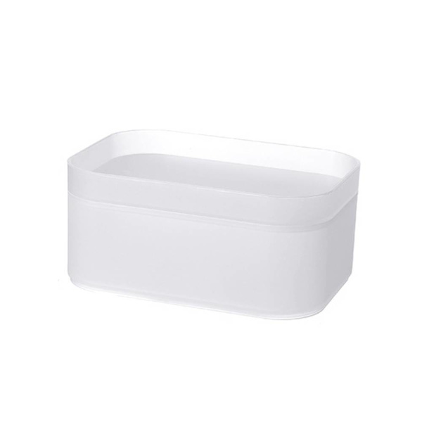 Opbevaringsboks med frostet rum i plast, kosmetik til skrivebordet White Double（15.5*11*12cm）